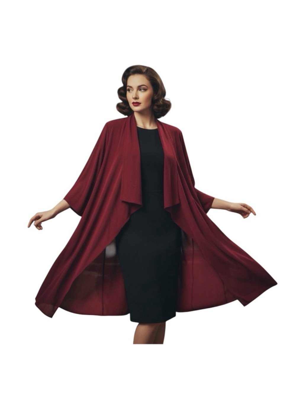 ZONDA NELLIS Vintage Open Front Duster Kimono Red XS Semi Sheer Art To Wear